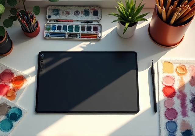 Artist at work in studio